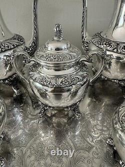 Antique Rogers Bros HERITAGE Silver plate Tea set service with huge 28 tray