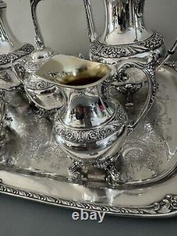 Antique Rogers Bros HERITAGE Silver plate Tea set service with huge 28 tray