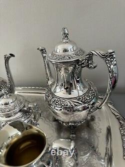 Antique Rogers Bros HERITAGE Silver plate Tea set service with huge 28 tray