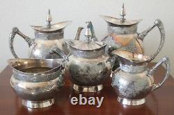 Antique Rogers Smith & Co New Haven # 1902 silverplate 5 piece Coffee/Tea Set