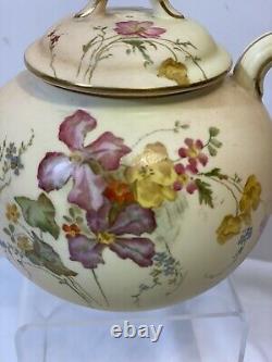 Antique Royal Worcester Flowers Tea set teapot creamer sugar Bowl 19c