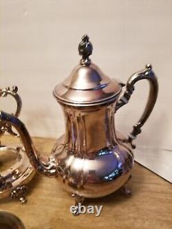 Antique Set of 5 Towel Silver plated Tea & Tilting Coffee Pots Creamer SugarBowl