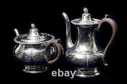 Antique Sheffield Reproduction Silver Plate 4 Piece Tea Service Handchased Set