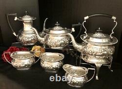 Antique Sheffield Silver Plated Tea Set Repousse Tilting Tea Pot 1920's 6 Pcs