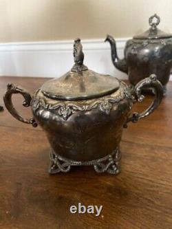 Antique Silver 4 piece Tea Set M. S. Benedict Quadruple plated Marks 55