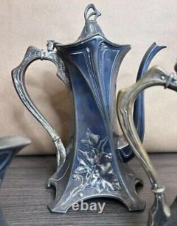 Antique Silver Plate Art Nouveau Coffee-Tea Set c 1900 3pc with appraisal