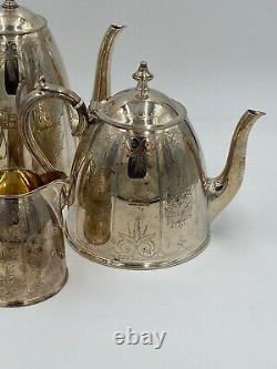 Antique Silver Plate Elkington & Co Etched Tea Pot Coffee Service Set Victorian