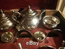 Antique Silver Plate In Original Wooden Box Doll's Toy Miniature Tea Set Teaset