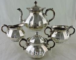 Antique Silver Plate Tea/coffee Pot Sugar Bowl Creamer Pumpkin Shape Beaded Set