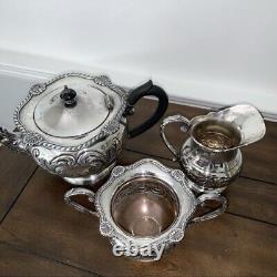 Antique Silver Plated Tea Set Hand Chased Silverware Old English Repro