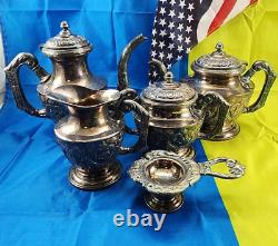 Antique Silver Plated, Tea and Coffee Set, 6pc, Made in Spain Stamped mtl. Ptdo