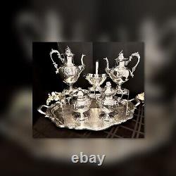 Antique Silver Plated Tea and Coffee Set Meriden Britannia #3100 Floral Chased