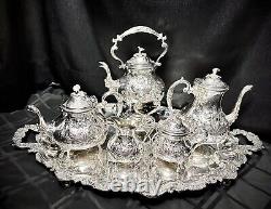 Antique Silver Plated Turton Tea Set Hand Chased Tilting Tea Pot 19th Century