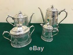 Antique Silver Shaw & Fisher Tea Coffee Pot Cream Silverware Vintage Set Sugar