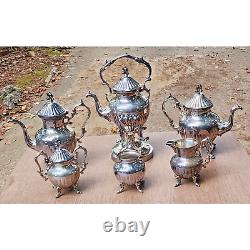 Antique Silver on Copper Tea Set 6-Piece Ornate Victorian Style Vintage Coffee