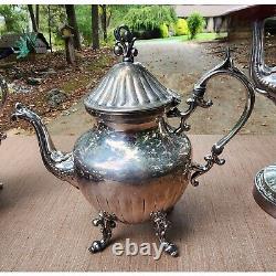 Antique Silver on Copper Tea Set 6-Piece Ornate Victorian Style Vintage Coffee