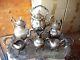 Antique Silver On Copper Plated 7pc Tea Set Kettle On Stand Large Serving Tray