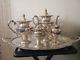 Antique Silver On Copper Tea Set, Footed Tray 5pcs