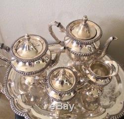 Antique Silver on copper Tea set, Footed Tray 5pcs