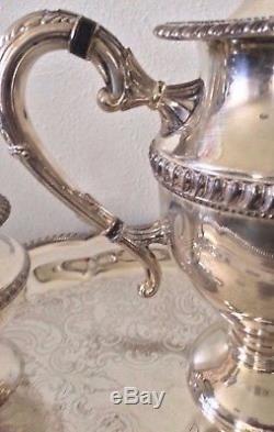 Antique Silver on copper Tea set, Footed Tray 5pcs