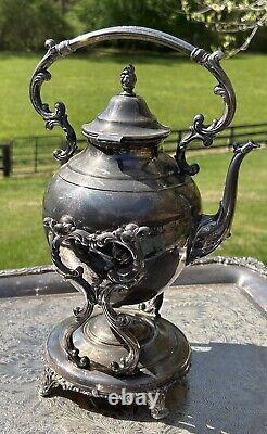 Antique Silverplate 7pc WM Rogers Tea Coffee Set Pot Creamer Sugar Footed Tray