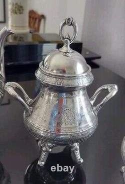 Antique Simpson Hall Miller Engraved Aesthetic Orientalist Tea Coffee Quadruple