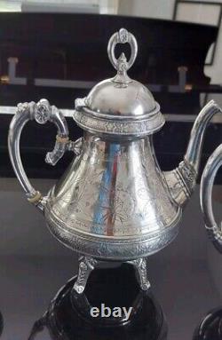 Antique Simpson Hall Miller Engraved Aesthetic Orientalist Tea Coffee Quadruple