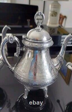 Antique Simpson Hall Miller Engraved Aesthetic Orientalist Tea Coffee Quadruple