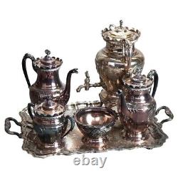 Antique Six Piece Simpson Hall Miller & Co. Silver Plated Figural Tea Set C1890