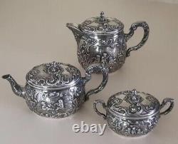 Antique Solid Sterling Silver Tea Set Service Teapot Sugar Bowl Milk Jug