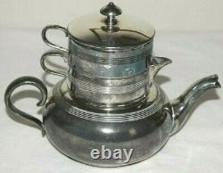 Antique Stacking Tea Set, creamer, sugar, pot, Delamere shape Apollo Silver 1530