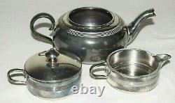 Antique Stacking Tea Set, creamer, sugar, pot, Delamere shape Apollo Silver 1530