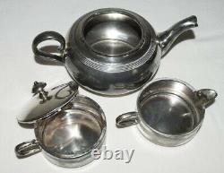 Antique Stacking Tea Set, creamer, sugar, pot, Delamere shape Apollo Silver 1530