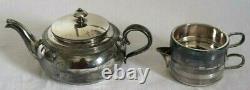 Antique Stacking Tea Set, creamer, sugar, pot, Delamere shape Apollo Silver 1530