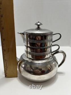 Antique Stacking Tea Set, creamer, sugar, pot, Delamere shape Apollo Silver 1530
