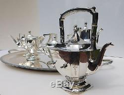 Antique Sterling Silver Gorham Plymouth Tea Coffee Set w Water Kettle Tray 6 pc