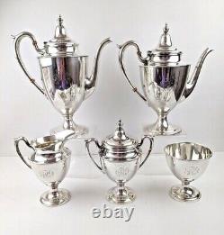 Antique Sterling Silver Large Heavy 5 Piece Tea Coffee Set by Fred Hirsch