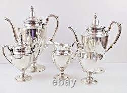 Antique Sterling Silver Large Heavy 5 Piece Tea Coffee Set by Fred Hirsch