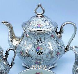 Antique Tea Set Porcelain Silver Overlay Rare CUPID & ANGEL Pre War Bavarian