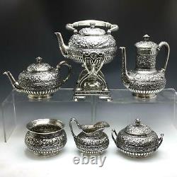 Antique Tiffany & Co. Repousse Sterling Silver Coffee & Tea Set with Water Kettle