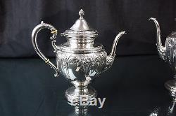 Antique Vintage Frank M. Whiting Hand Chased Sterling Silver Tea & Coffee Set