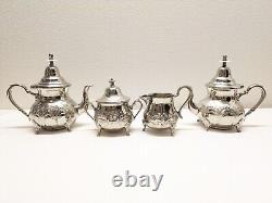 Antique Vintage Moroccan Silver Plated Coffee, Tea, Sugar, Creamer Set