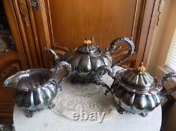 Antique Vintage Ornate Silver Plated CSC Set-tea pot, sugar bowl and creamer