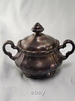 Antique WMF Coffee/Tea Set Silver Over Porcelain Tea Pot Sugar & Creamer Germany