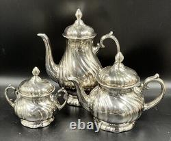 Antique WMF German Partial Tea Set Coffee Service 3 Piece Silver Over Porcelain