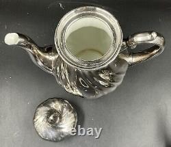 Antique WMF German Partial Tea Set Coffee Service 3 Piece Silver Over Porcelain