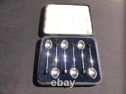 Antique Walker & Hall Sheffield Sterling Silver Tea Coffee Spoons Set 6 in Box