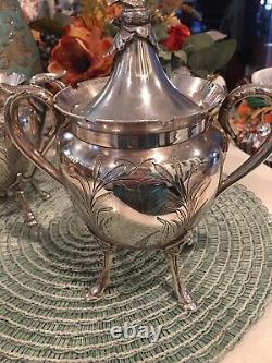 Antique Wilcox Silver Plate Quadruple Plate Tea Set. Creamer, Sugar, & Tea Pot