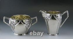 Antique c1890 Art Nouveau German Silver Iris Tea Set Sugar Bowl & Creamer