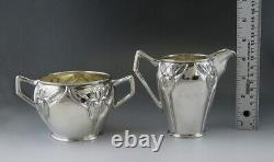 Antique c1890 Art Nouveau German Silver Iris Tea Set Sugar Bowl & Creamer